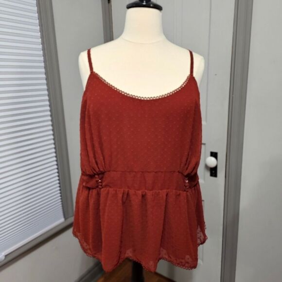 Torrid Peplum Clip Dot Shirred Bust Lace Trim Top - Picture 3 of 8